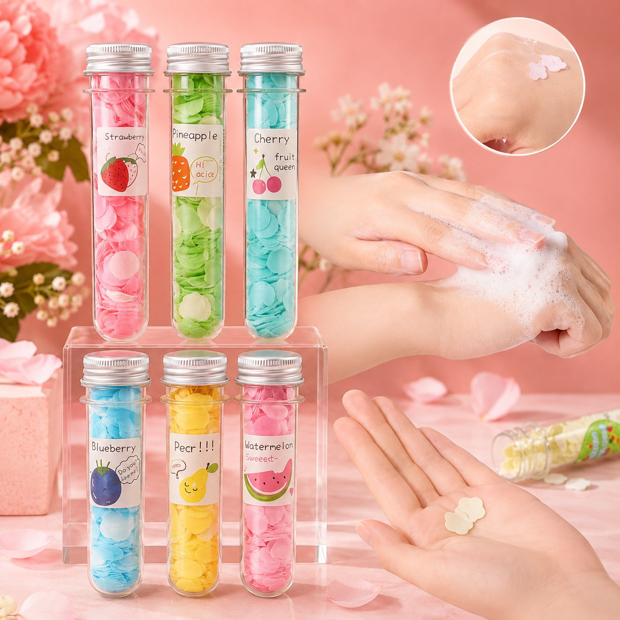 fruit scented paper soap flakes.