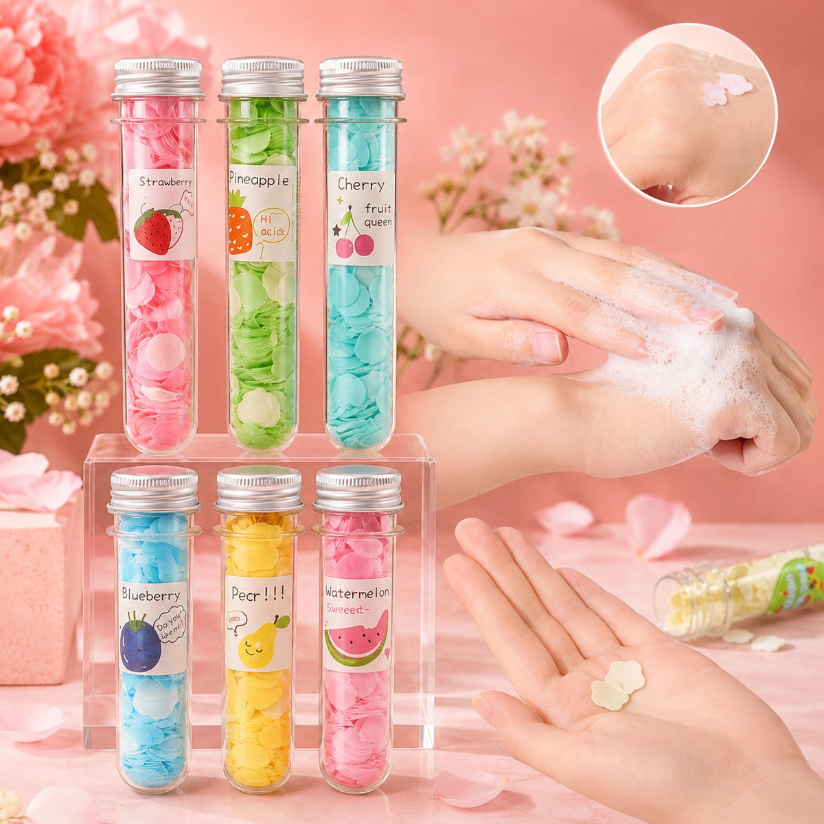 fruit scented paper soap flakes.