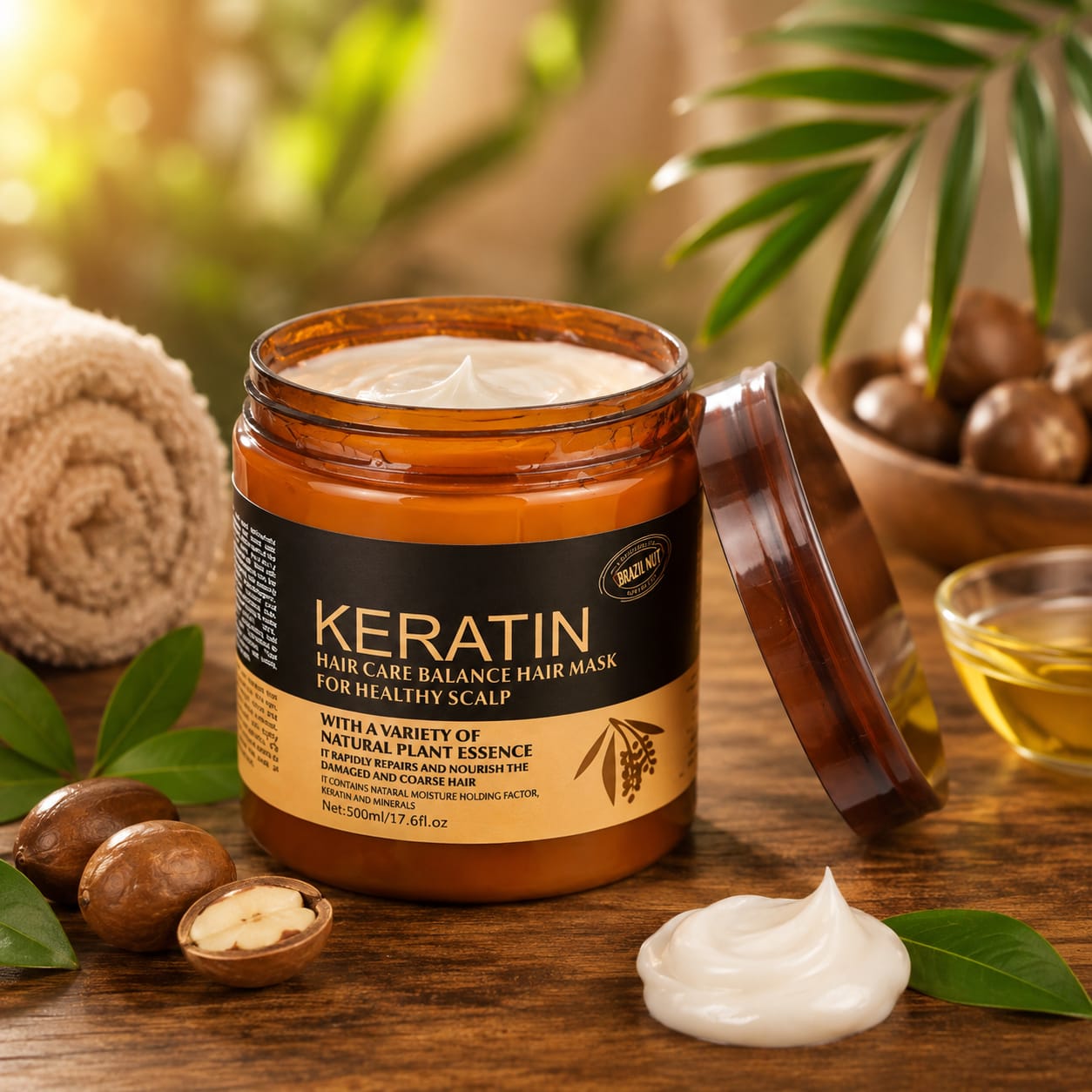 Keratin hair mask for damaged hair.